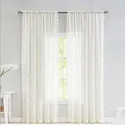 Floral Lace Sheer Rod Pocket Curtain Panel Curtains for Bedroom/Living Room Set of 2 Panels (Lace White, W132cm X D200cm)