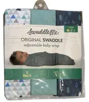 New NIB 3 Pack SwaddleMe Large 3-6 Months Stage 1 Sleep Sacks Blue Trees