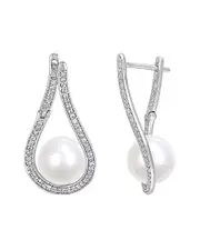 14K 0.30 ct. tw. Diamond & 9-9.5mm Freshwater Pearl Drop Earrings NoSize NoColor