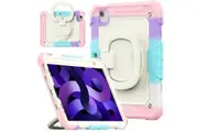 iPad Air 5th/4th Gen 10.9 inch Rotatable Handle Ring Folding Stand Case with Screen Protector-RainbowPink
