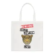 Beware Crazy Leopard Lady Regular Tote Bag Funny Animal Shopper Shoulder
