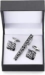 [WHIMSIMART] Tie bar Cuff links necktie clip for tie pin for men's gift golden sax tie bars cufflinks tie clip set (Color : 4)