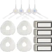Replacement Parts Compatible for NARWAL T10 J1 J2 Robot Vacuum Cleaner Accessories Kit, 4 Filter 4 Mop Pads 2 Pairs Side Brush