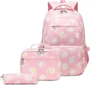 [EKUIZAI] Daisy Print Backpack Set for Girls,Kids School Bookbag Set for Teen Girls Elementary Students Backpack with Lunch Box