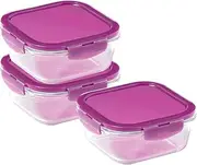 LocknLock Eco Ovenglass Glass Food Containers with Lids Set of 3 - Airtight, Leakproof Square Food Storage Containers with Recycled Plastic Lids, Oven Safe, Dishwasher Safe, 3 x 750ml, Assorted Colors