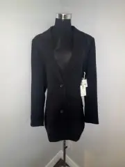 GOOD AMERICAN Women Trench Blazer Tie Front Jacket Size 4, Black, NWT