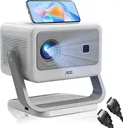 AOC Mini Projector, Portable Projector 4K Support, Adjustable/Electric Focus/Projector with Wifi and Bluetooth,Dust Removal and Heat Dissipation Design, Compatible with Android/iOS/PC for Home Theater
