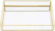 QANYEGN Vintage Metal Glass Tray, Vanity Transparent Display, Transparent Mirror Bathroom Tray, Gold Mirror Display for Vanity, Bathroom, Bedroom (Medium)