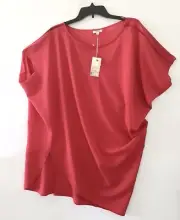 Johnny Was SASHA PONCHO ASYMMETRIC FUCHSIA SLEEK TUNIC TOP FIERY RED S/M NWT