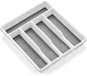 E-far Silverware Organizer, Plastic Cutlery Flatware Tray for Drawer, Utensil Tableware Holder/Divider for Kitchen with 5 Compartment & Non-slip Rubber Grips, 12.6 x 11.4-Inch, Grey