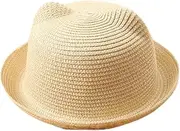 LeoLeoyy Fashion Lovely Girls Boys Straw Headdress Summer Kids Baby Bucket Sun Hat Cute Ear Solid Floppy Beach Cap for Children (Color : Sky Blue) (Beige)