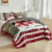 Custom Snowman Quilt Bedding Set, Winter Snowmen House Quilt Bedding Pillowcase