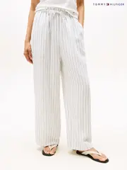 Tommy Hilfiger White Pure Linen Wide Leg Trouser (W59888) | $254