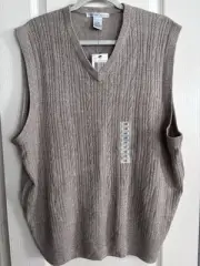 Geoffrey Beene Men's V Neck Sweater Vest Men's XL Solid Tan, Beige, Cable Knit.