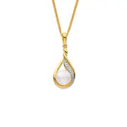 9ct Freshwater Pearl & Diamond Pendant in White