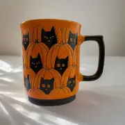 Spectrum Halloween Hidden Cat Coffee Tea Mug Black Cats Orange Pumpkins Cup New!