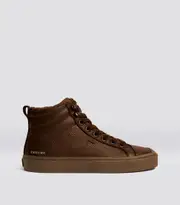 Women's Therma Hooks Brown Pebbled Leather High Top Sneakers | OCA Therma