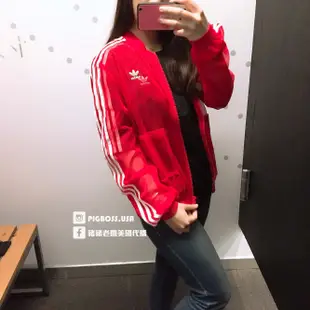 【豬豬老闆】ADIDAS ORIGINALS TRACK JACKET 艷紅色 透明薄紗 立領外套 女款 DW3890