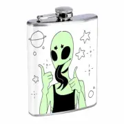 Groovy Alien Em1 Flask 8oz Stainless Steel Hip Drinking Whiskey