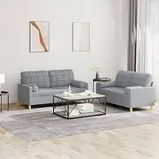 2 Piece Sofa Set with Pillows Light Grey Fabric, Sofas Couches