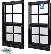 [Melkus] Shed Windows, 2 Pack 24''x36'' Flush Mount Household Windows with Tempered Glass and Screen, Sliding Windows for Chicken Coop, Shed, Garage, Playhouse, Barn,Greenhouse, Black