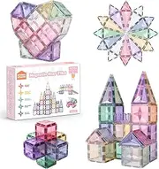 STEAM STUDIO Premium Magnetic Tiles, Unique Star Facet Design, Rivets & Large Strong Magnets, Building Blocks Toys for Boys Girls, Building & Construction Toys (Pastel Colour, 68 PCS)