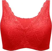 [ANRIO] Plus Size Lace Bralette Gifts for Mastectomy Women Cotton Lining Underwear Full Coverage Vest Daily Bras with Pockets (Color : Red, Size : 100/44B)