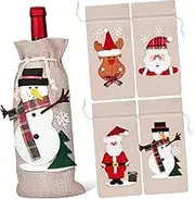 Cabilock 4Pcs Christmas Wine Bottle Bags Linen Drawstring Carrier Pouches for Wine Parties Weddings and Holiday Celebrations Versatile Wine Present Bags
