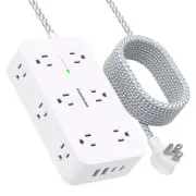 Extension Cord 10 Ft, Surge Protector with 12 Outlets 4 USB Ports (2USB C), L...