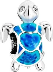 [SBI Jewelry] Women Blue Green Turquiose Seaturtle Turtle Charm Compatible with Pandora Charm Bracelet Animal Dangle Ocean Bead Pendant Anniversary Birthday, Leather Metal Cubic Zirconia Copper, No Gemstone