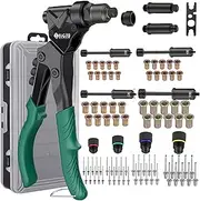 JiGiU Rivet Nut Tool, Rivet Gun, Reamer 3 in 1, 360 Swivel Head Professional Rivet Setter Kit with 4 Mandrels 4 Rivet Head & 2 Reaming Mandrels, 40 Rivets & 40 Nuts Carrying Case(Imperial standard)