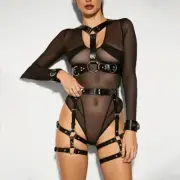 Bdsm Full Body Bondage Set Harness EroticThigh Bra Goth Rave Suspenders Stocking