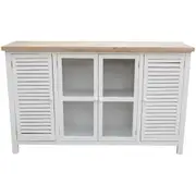 Coast Fir Wood Glass 4-Door Cabinet 130x80cm Rectangle Home Room Furniture White