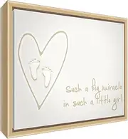 Framed Box Canvas with Solid Natural Wooden Surround - Newborn Design, Such a Big Miracle in Such a Little Girl - Beige (44 x 34 x 4 cm)