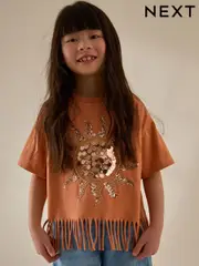 Orange Sequin Sun Fringe 100% Cotton T-Shirt (3-16yrs) (AG5721) | $28 - $39