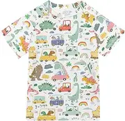 [ODAWA] Cartoon Dinosaurs Cars Kids Swim Shirts Quick Dry Short Sleeve Rash Guard Swimming Shirts