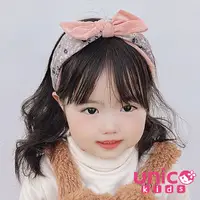在飛比找Yahoo奇摩購物中心優惠-UNICO 兒童 韓系小碎花拼接燈芯絨蝴蝶結髮箍/髮飾
