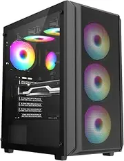 iONZ KZ10 PC Gaming Case Mid Tower ATX Tempered Glass With 4 x 120mm ARGB Fans - Black