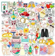 50 Packs Wedding Stickers Water Bottles Laptop Phone Motorcycle Computer Guitar Skateboard Hydroflasks Wedding Love Vinyl Sticker Waterproof Aesthetic Trendy Decals for Teens Girls Adults