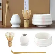 XIULIUU Matcha Tea Set, 4 pcs Set Matcha Tool, Matcha Ceramic Bowl, Matcha Whisk, White Whisk Holder, Traditional Scoop, Perfect Set to a Traditional of Matcha (4 pcs Set)
