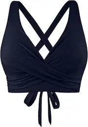 [Generic] Women Lace Up Swimwear Tops Underwire Full Coverage Bikini Top Push Up Swim Crop Top Tie Back Bathing Suit