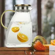 WOPPLXY Water Pitcher - 1.8L/64oz Glass Water Jug for Fridge Door - Water Jug with Lid Glass Pitcher with Handles - Clear Glass Fridge Jug for Ice Tea Coffee Juice