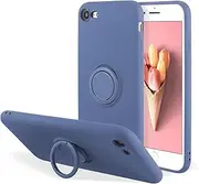 UEEBAI Case for iPhone 7 Plus iPhone 8 Plus, Ultra Slim Liquid Silicone Phone Case with 360 Rotatable Ring Holder Kickstand with Magnetic Car Mount Gel Rubber TPU Bumper Shockproof Cover - Blue Grey