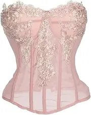 [OFFSUM] Women's Sexy Corset - Large Size Adjustable Chiffon Lace Jacquard Strapless Top Overbust Embroidery Summer Solid Color Clubwear Lingerie