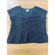 NWT Talbots Petites Womens Lace Lined Top Short Sleeve Blouse Rayon Black 16P