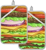 Pot Holder Heat Resistant Cartoon Gourmet Burger Potholders with Pockets Hot Pads Pot Holders Oven Mitts 2 Pack