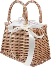 OFFIGAM 1Pc Handmade Rattan Woven Flower Basket Small Decorative Storage Container with Handle for Home and Garden Rustic Design Portable and Sturdy Craftsmanship