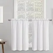 Chyhomenyc 2 Panels White Kitchen Curtains 36 Inch Length Tier Curtains, Faux Linen Textured Small Cafe Curtains, Light Filtering Short Window Curtains for Bathroom Basement, 30x36 inch, 2PCS
