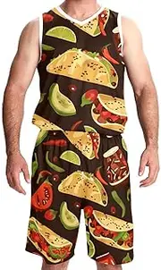 [FNETJXF] Basketball Jersey and Shorts, Jerseys for Men, Mens Basketball Jerseys, Mexican Food Taco Chicken Taco Avocado