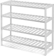 KEPLIN 4 Tier Natural Bamboo Shoe Rack Easy Assembly & Strong Design Stand Shelf Organiser Ideal for Corridor,Bedroom,Bathroom,Hallway & Small Spaces Large Capacity (4 Tier, White/White)
